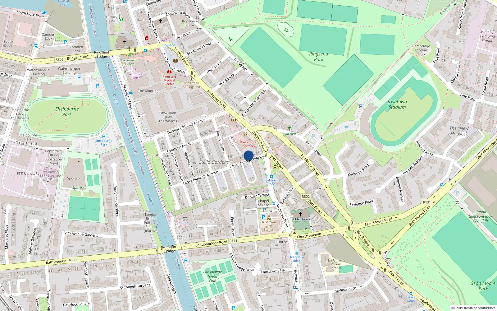 Overhead map showing the location of 178 Oliver Plunkett Avenue, Irishtown