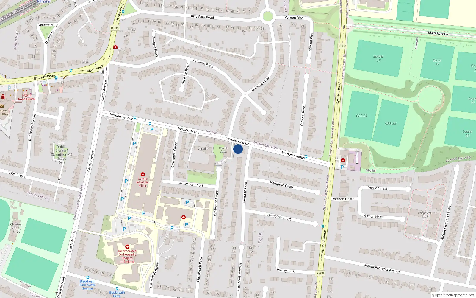 Overhead map showing the location of 178 Vernon Avenue, Dublin 3