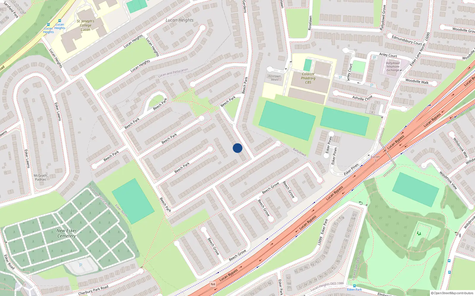 Overhead map showing the location of 179 Beech Park, Lucan