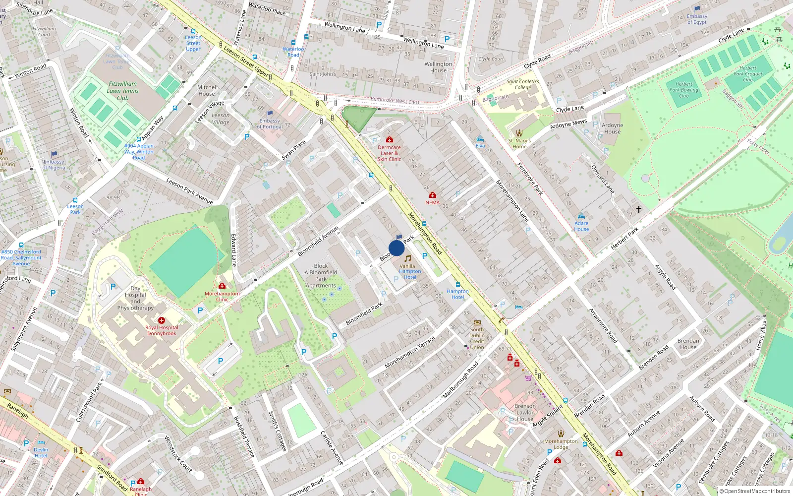 Overhead map showing the location of 179 Bloomfield Park, Donnybrook