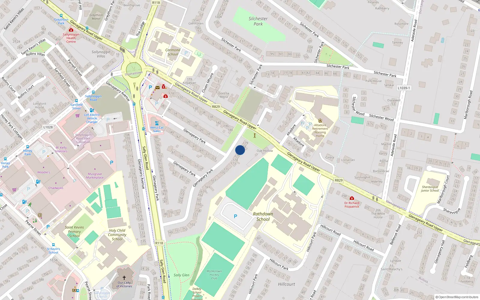 Overhead map showing the location of 179 Glenageary Park, Dublin