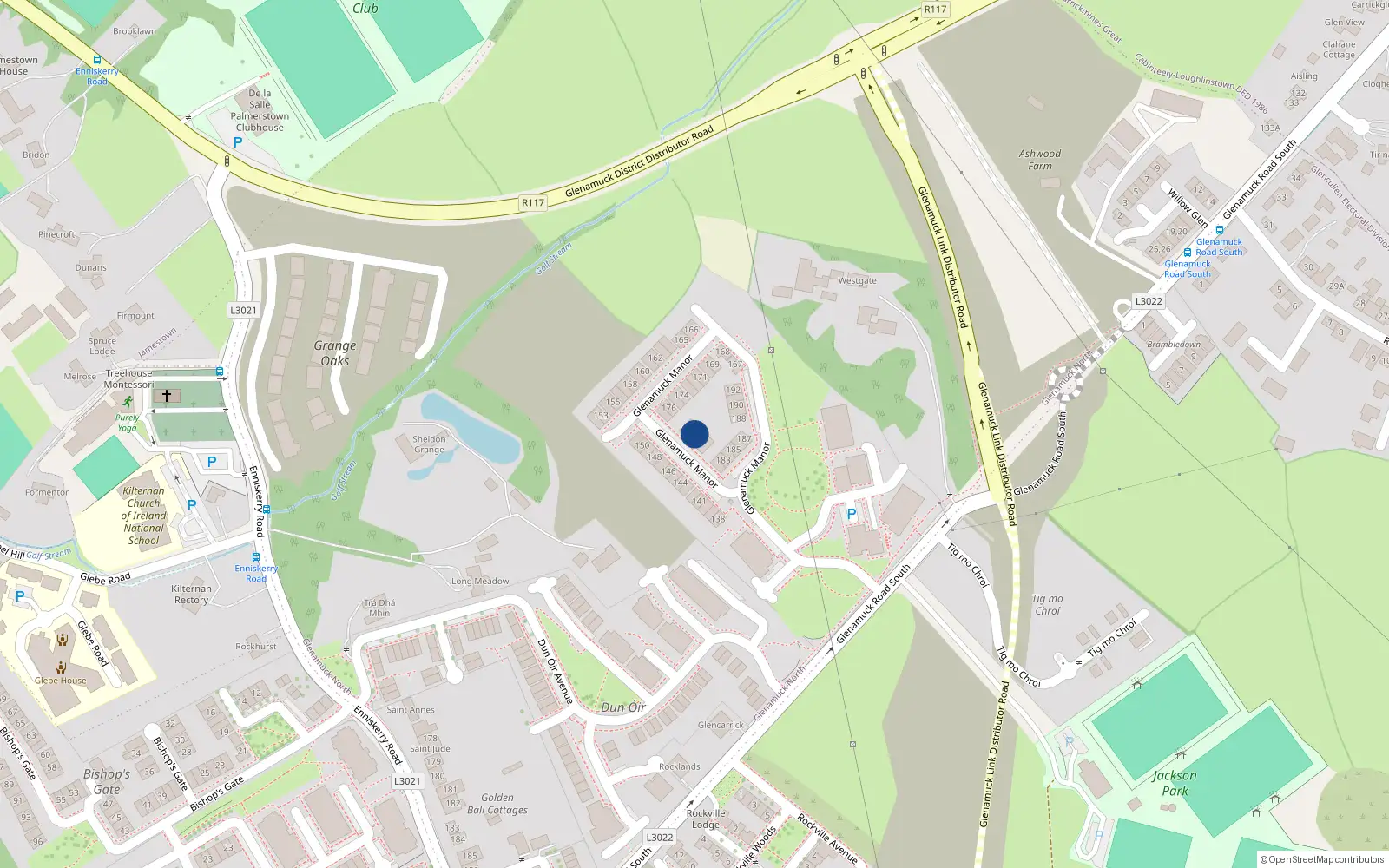 Overhead map showing the location of 179 Glenamuck Manor, Dublin 18