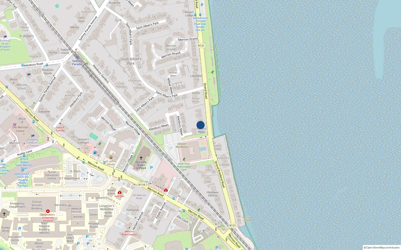 Overhead map showing the location of 179 Strand Road, Merrion, Dublin 4