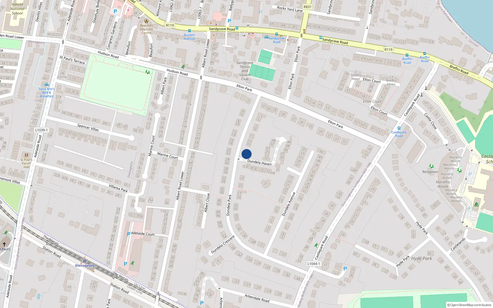 Overhead map showing the location of 17A Dundela Park, Dublin
