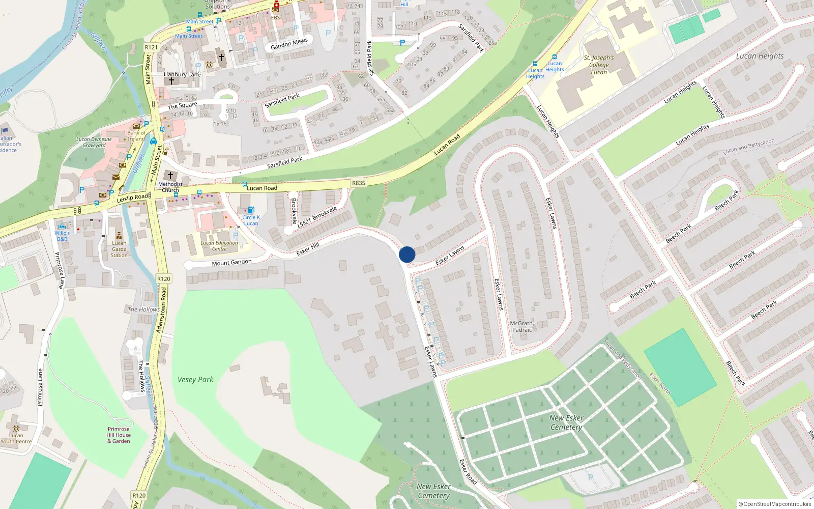 Overhead map showing the location of 17A Esker Lawns, Lucan