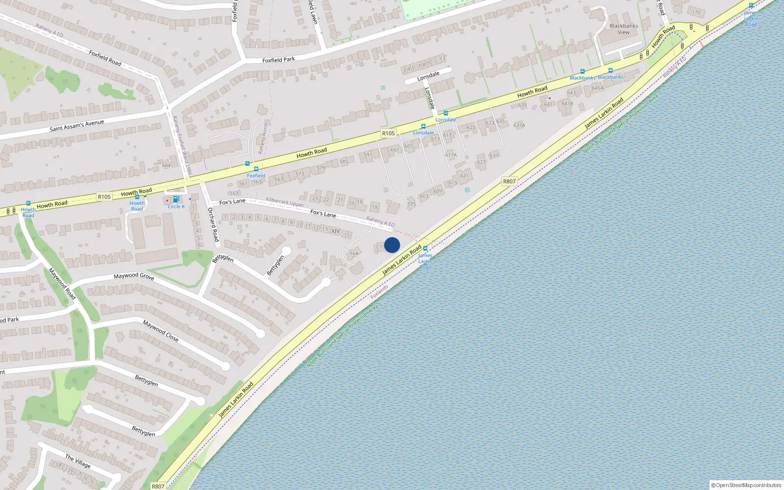 Overhead map showing the location of 17A Foxs Lane, Raheny, Dublin 5