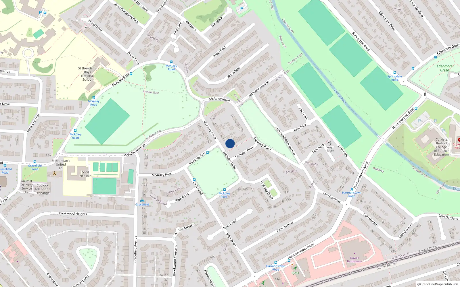 Overhead map showing the location of 17A Mcauley Drive, Artane, Dublin 17