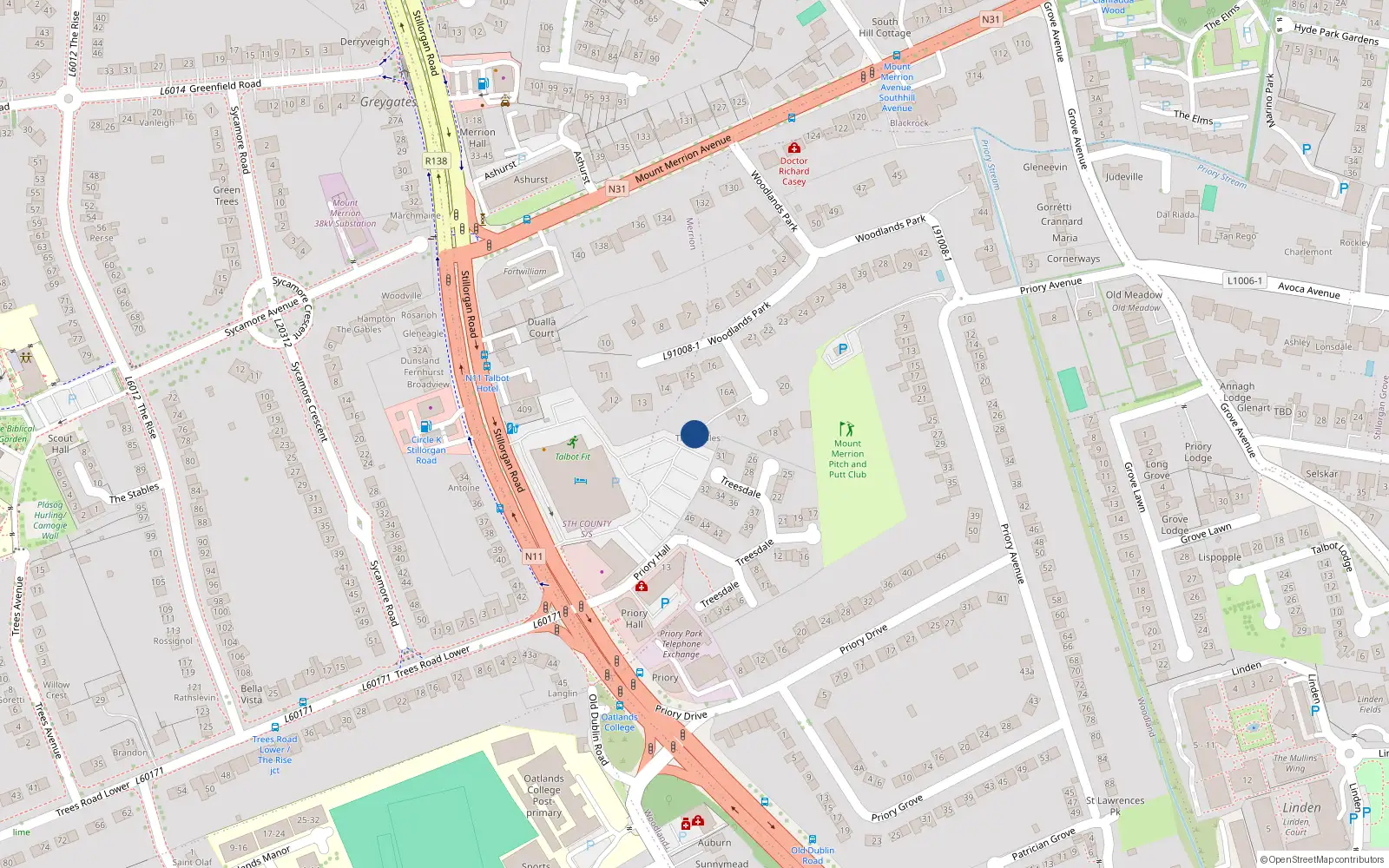 Overhead map showing the location of 17A Woodlands Park, Dublin