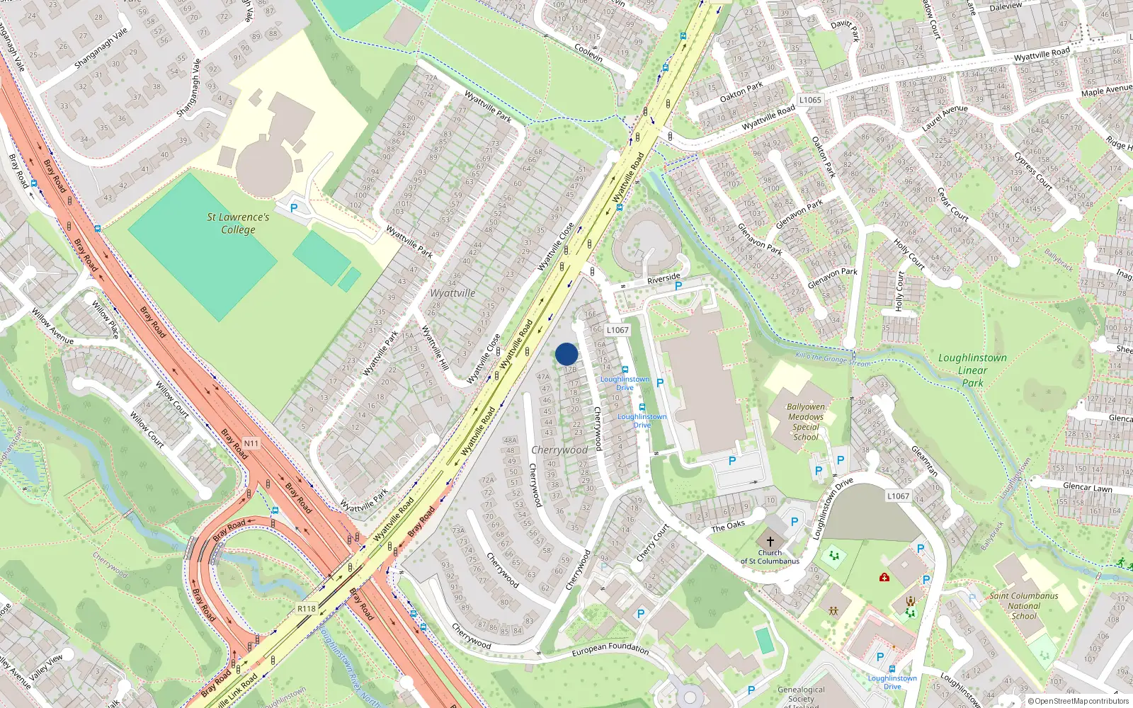 Overhead map showing the location of 17D Cherrywood, Dublin