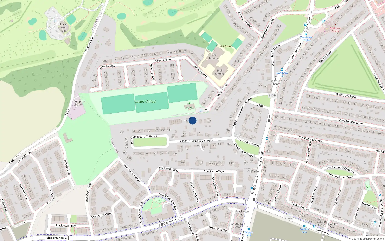 Overhead map showing the location of 18A Dodsborough Cottages, Lucan