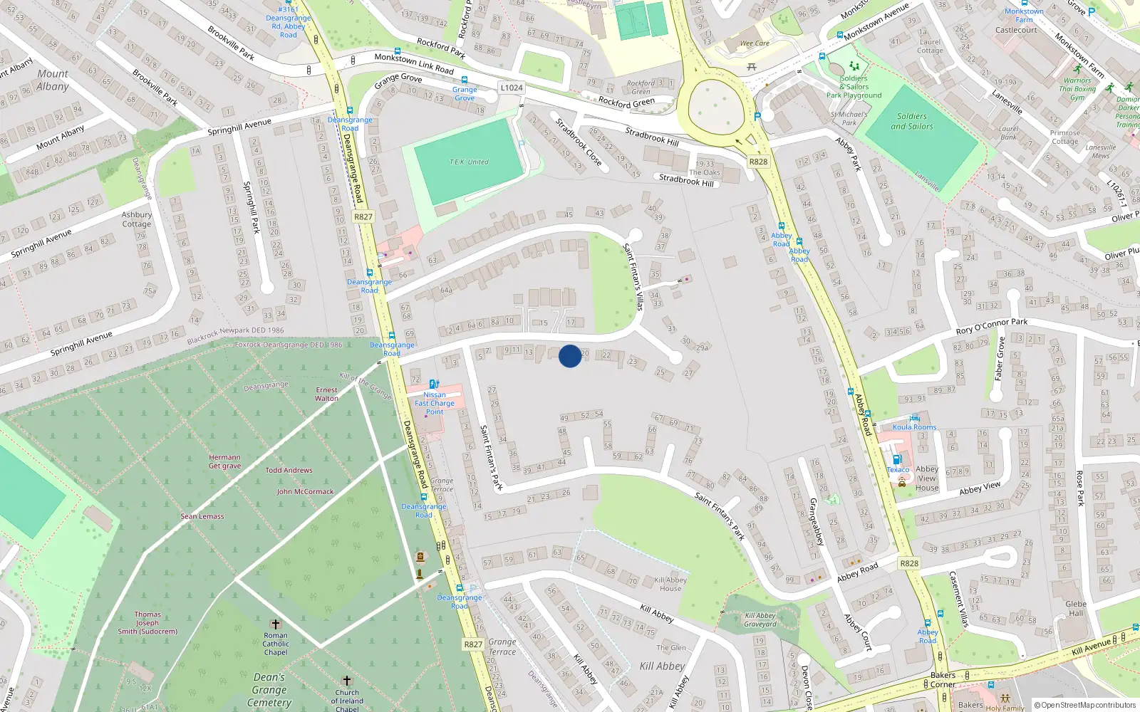 Overhead map showing the location of 18 A St Fintans Villas, Deansgrange, Dublin