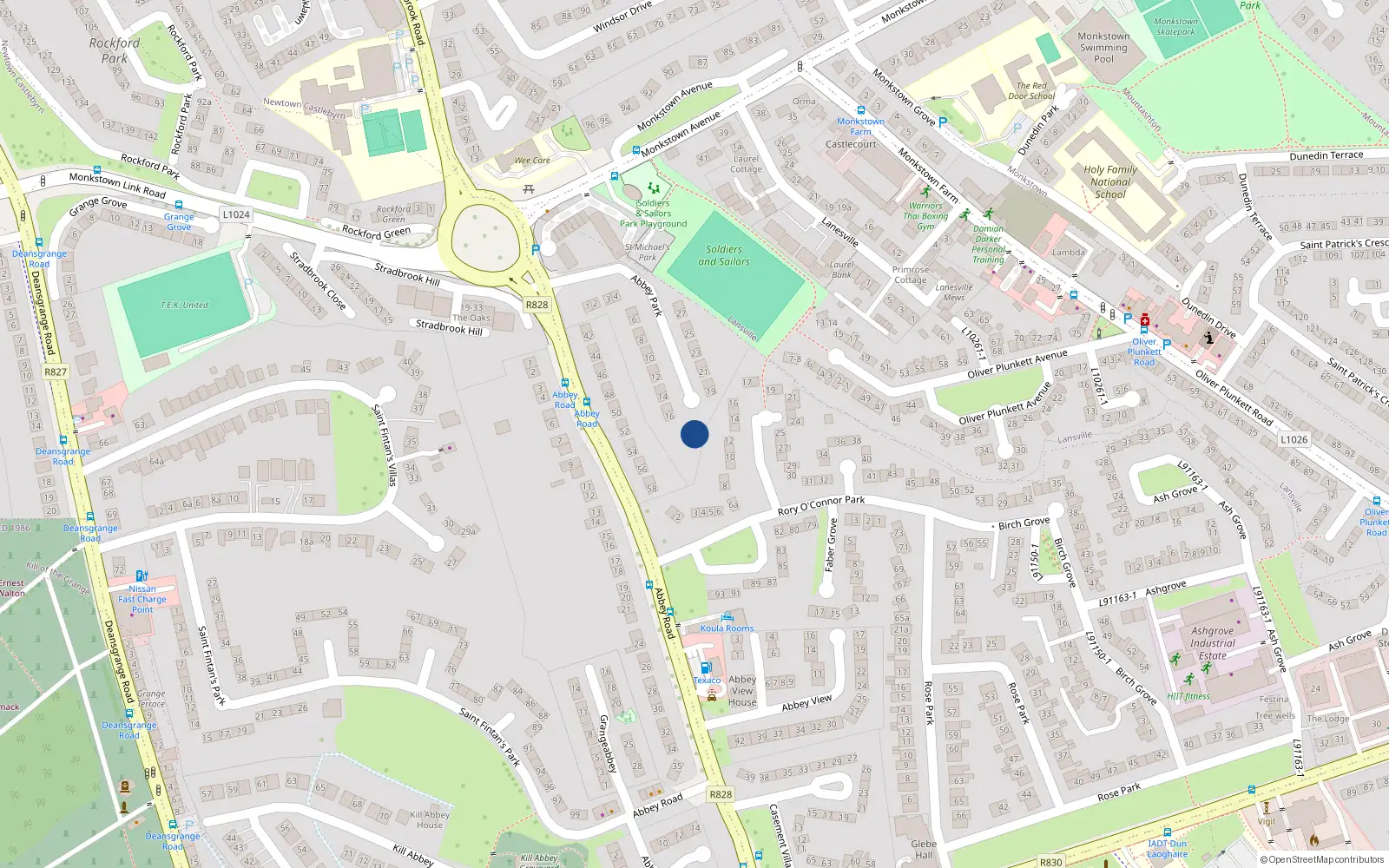 Overhead map showing the location of 18 Abbey Park, Monkstown, Dublin