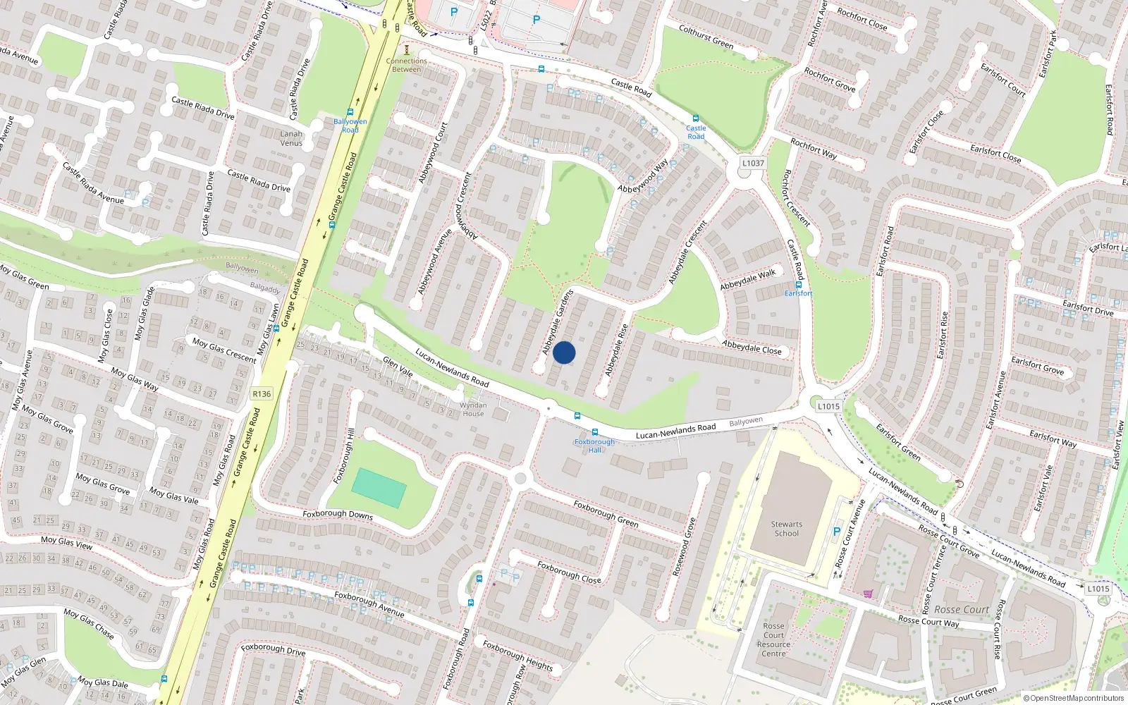 Overhead map showing the location of 18 Abbeydale Gardens, Lucan
