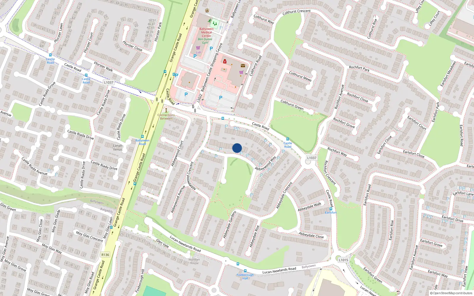 Overhead map showing the location of 18 Abbeywood Way, Lucan