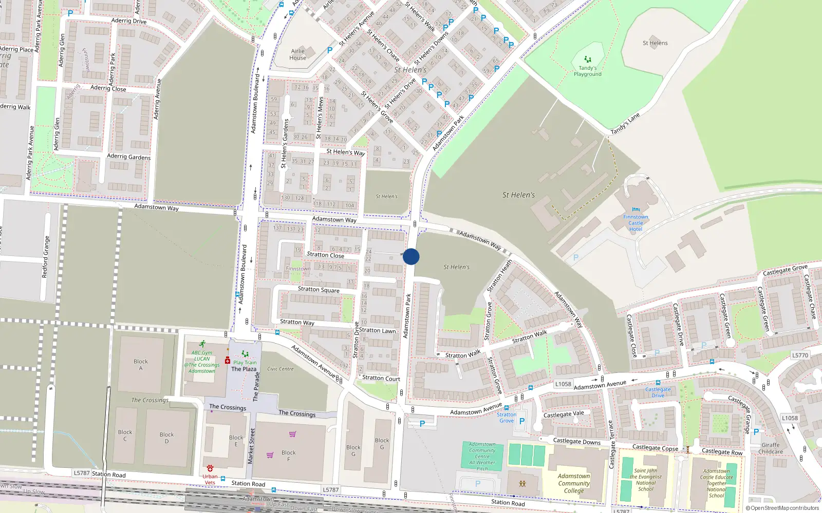 Overhead map showing the location of 18 Adamstown Park, Lucan