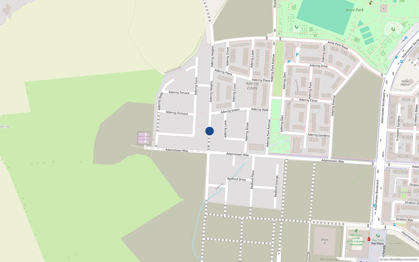 Overhead map showing the location of 18 Aderrig Heights, Aderrig