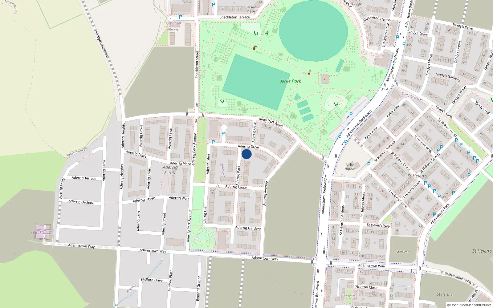 Overhead map showing the location of 18 Aderrig Drive, Lucan