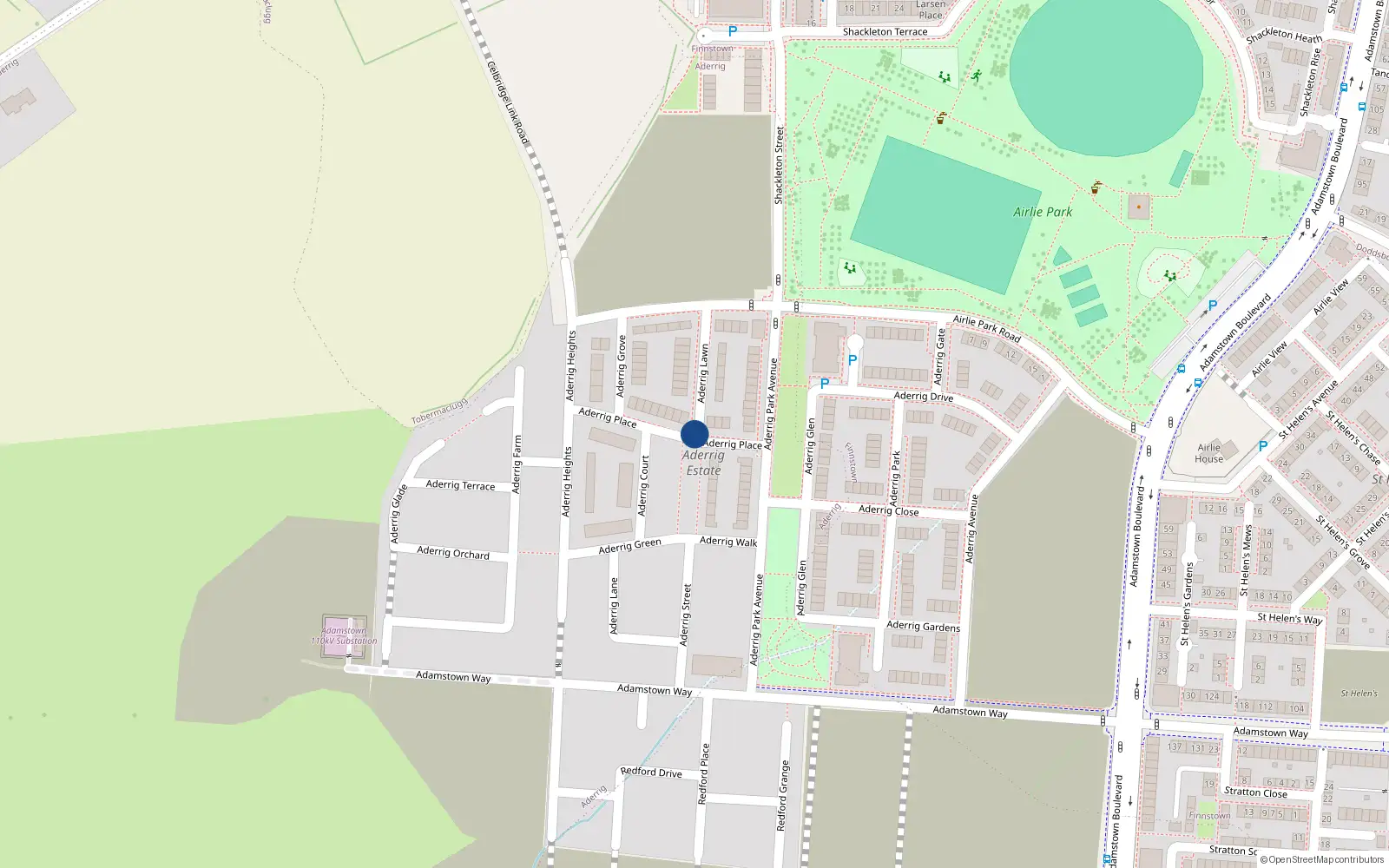 Overhead map showing the location of 18 Aderrig Lawn, Lucan