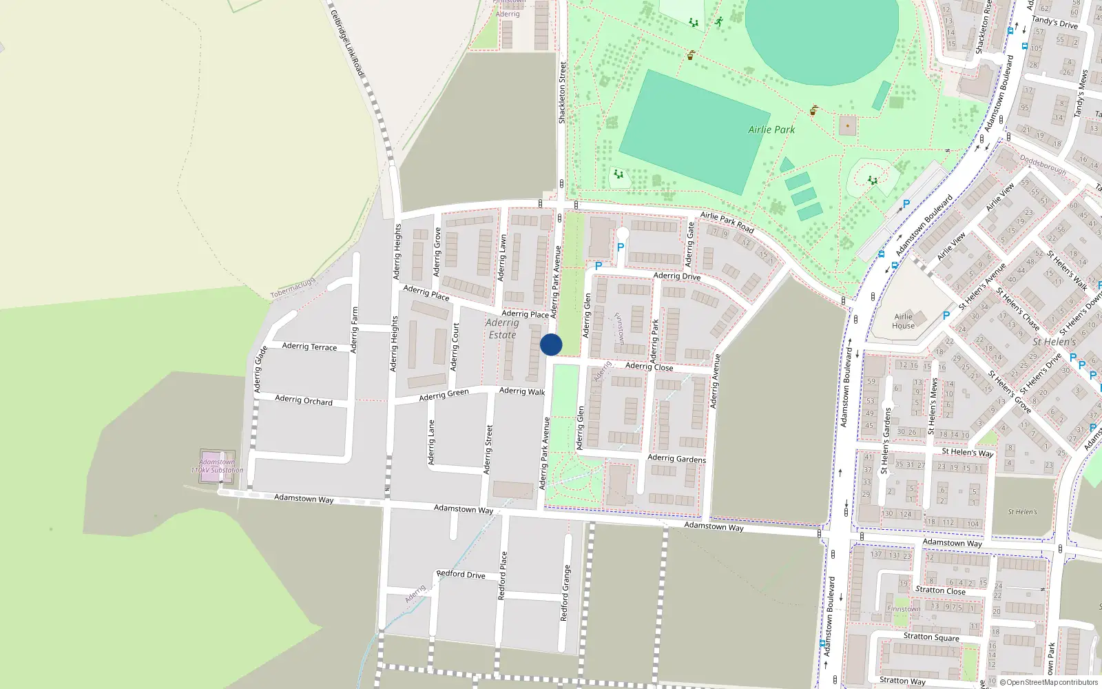 Overhead map showing the location of 18 Aderrig Park Avenue, Aderrig