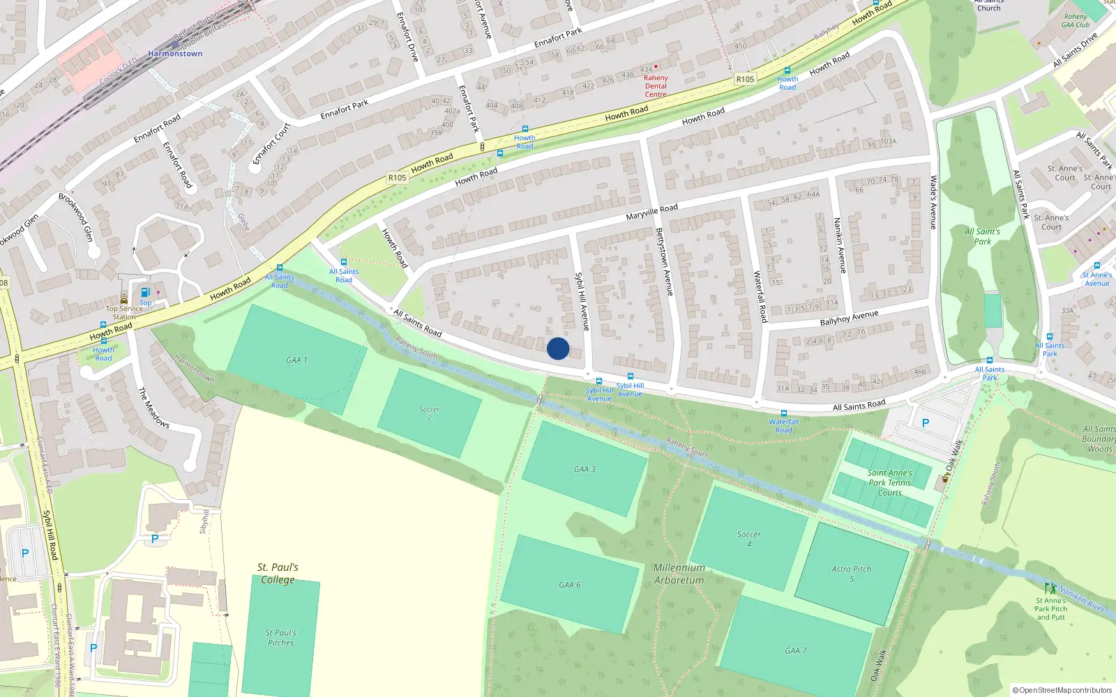 Overhead map showing the location of 18 All Saints Road, Dublin 5