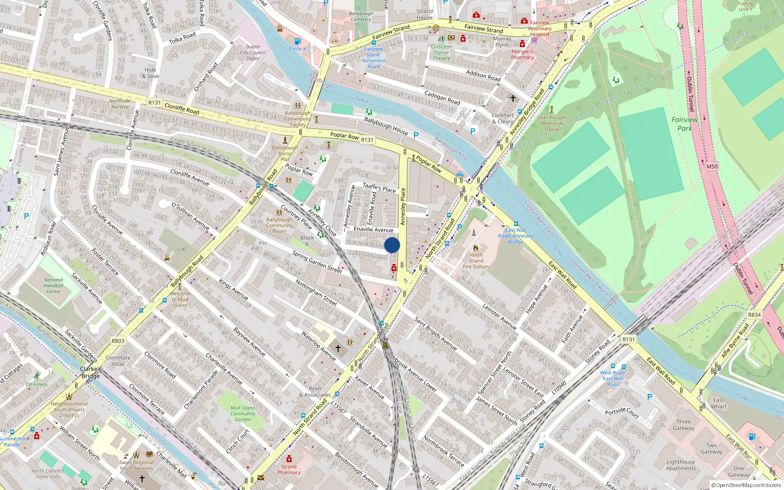 Overhead map showing the location of 18 Annesley Place, North Strand Road, Dublin 3