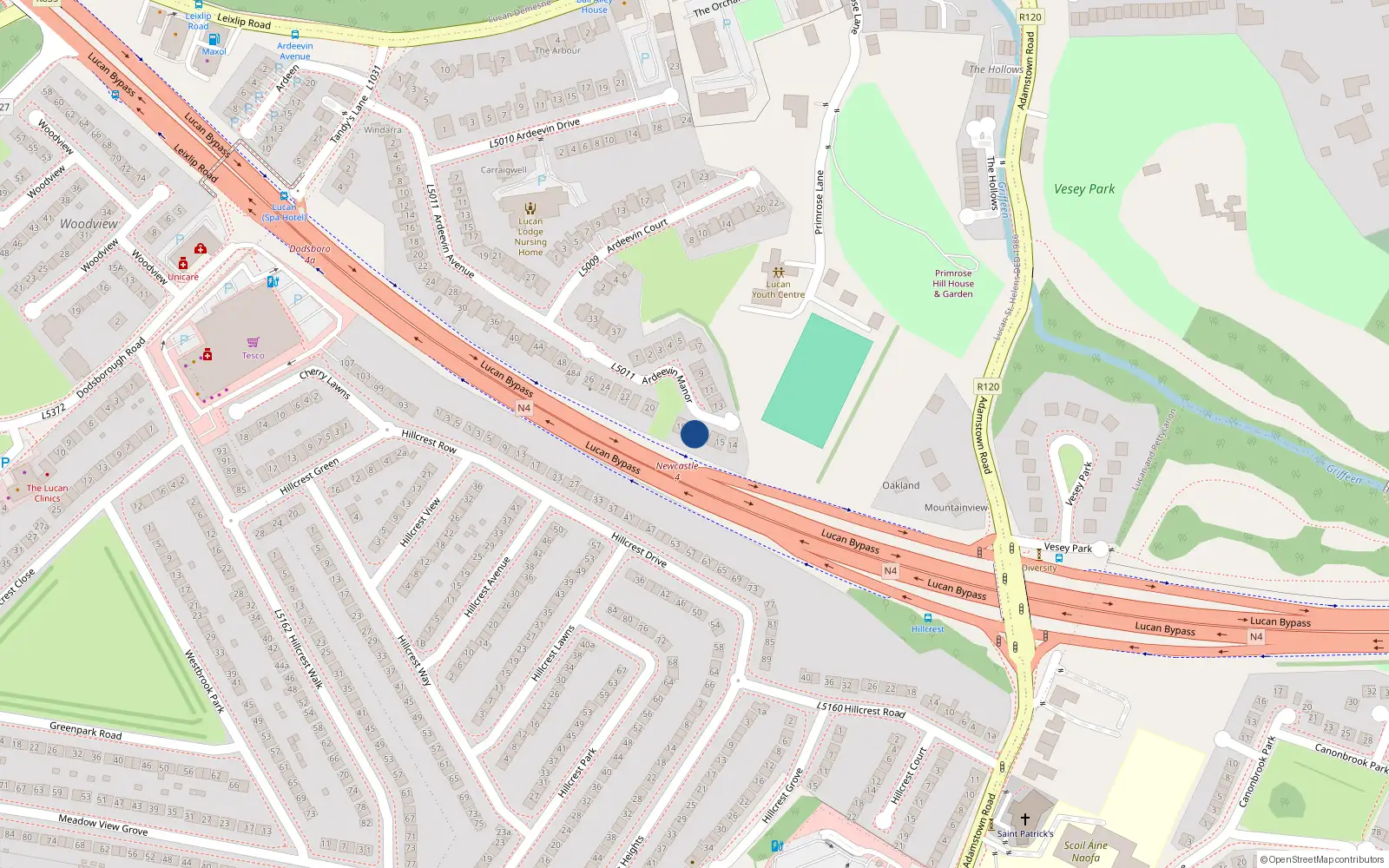 Overhead map showing the location of 18 Ardeevin Manor, Lucan
