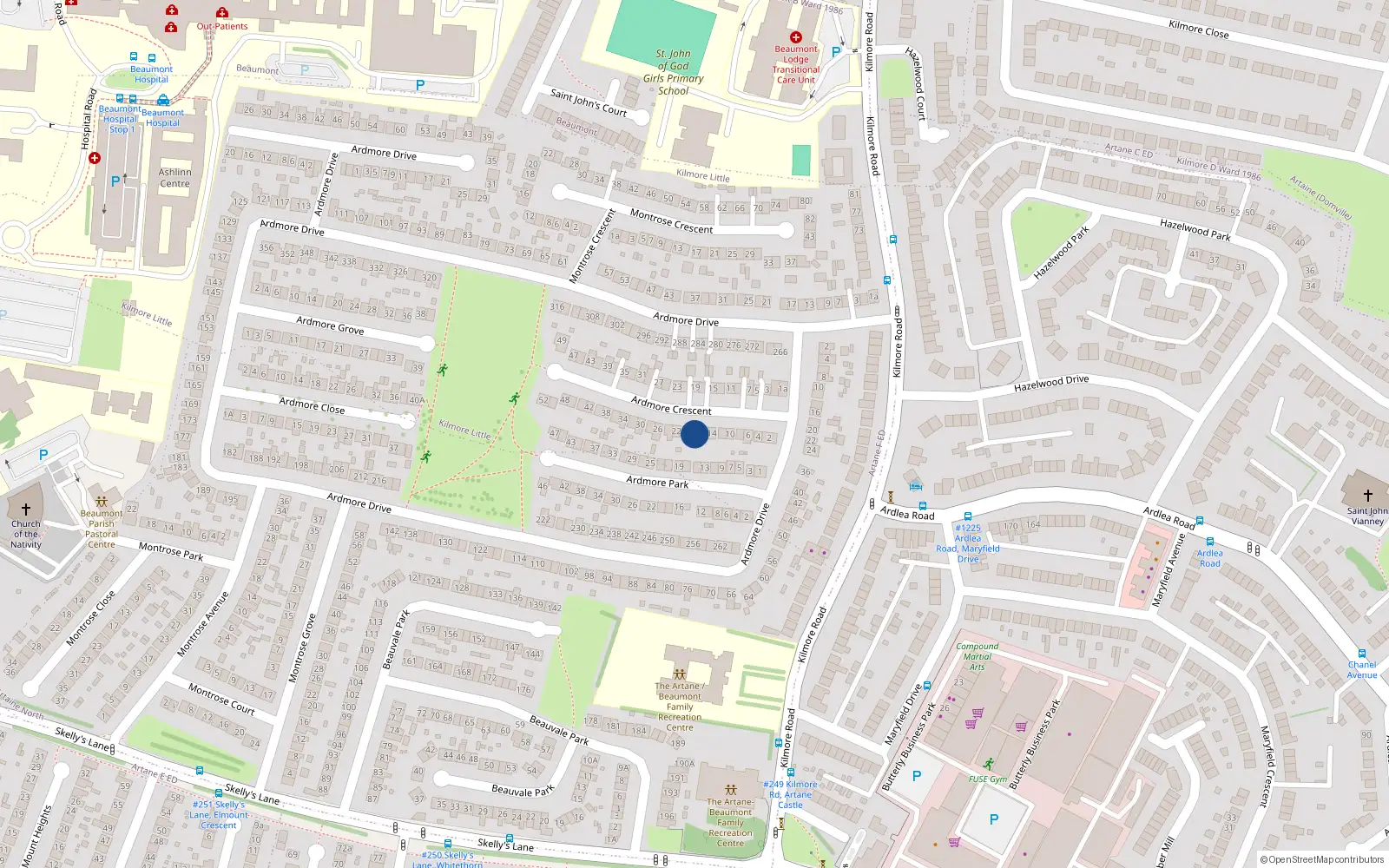 Overhead map showing the location of 18 Ardmore Crescent, Dublin 5