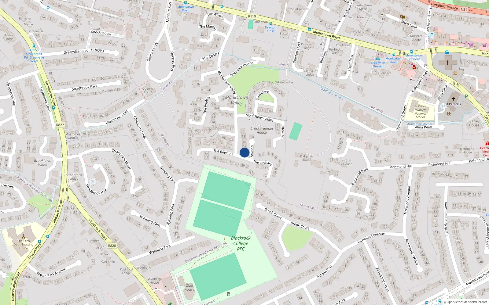 Overhead map showing the location of 18 Arundel, Monkstown Valley, Monkstown