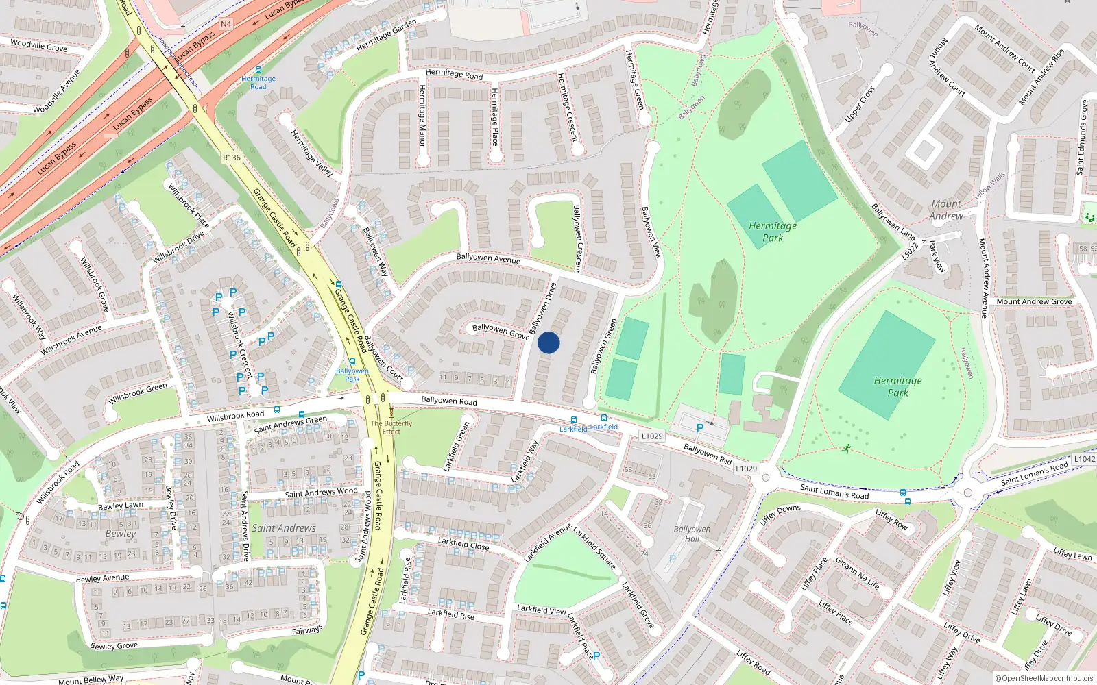 Overhead map showing the location of 18 Ballyowen Drive, Lucan