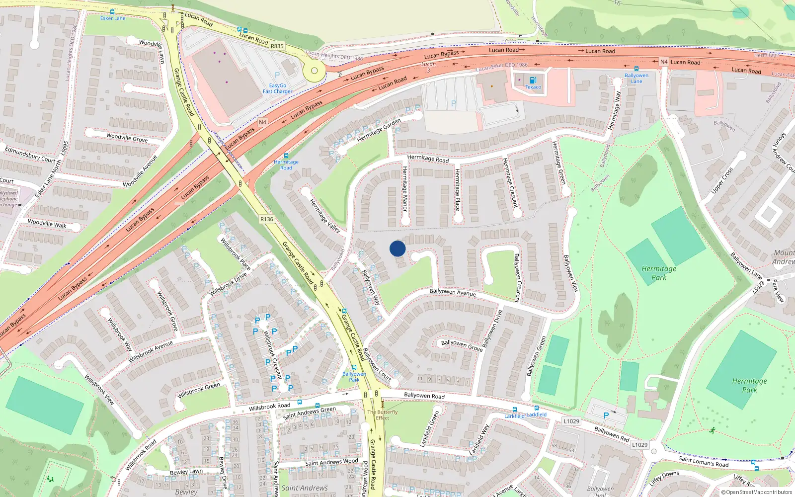 Overhead map showing the location of 18 Ballyowen Lawn, Lucan, Dublin
