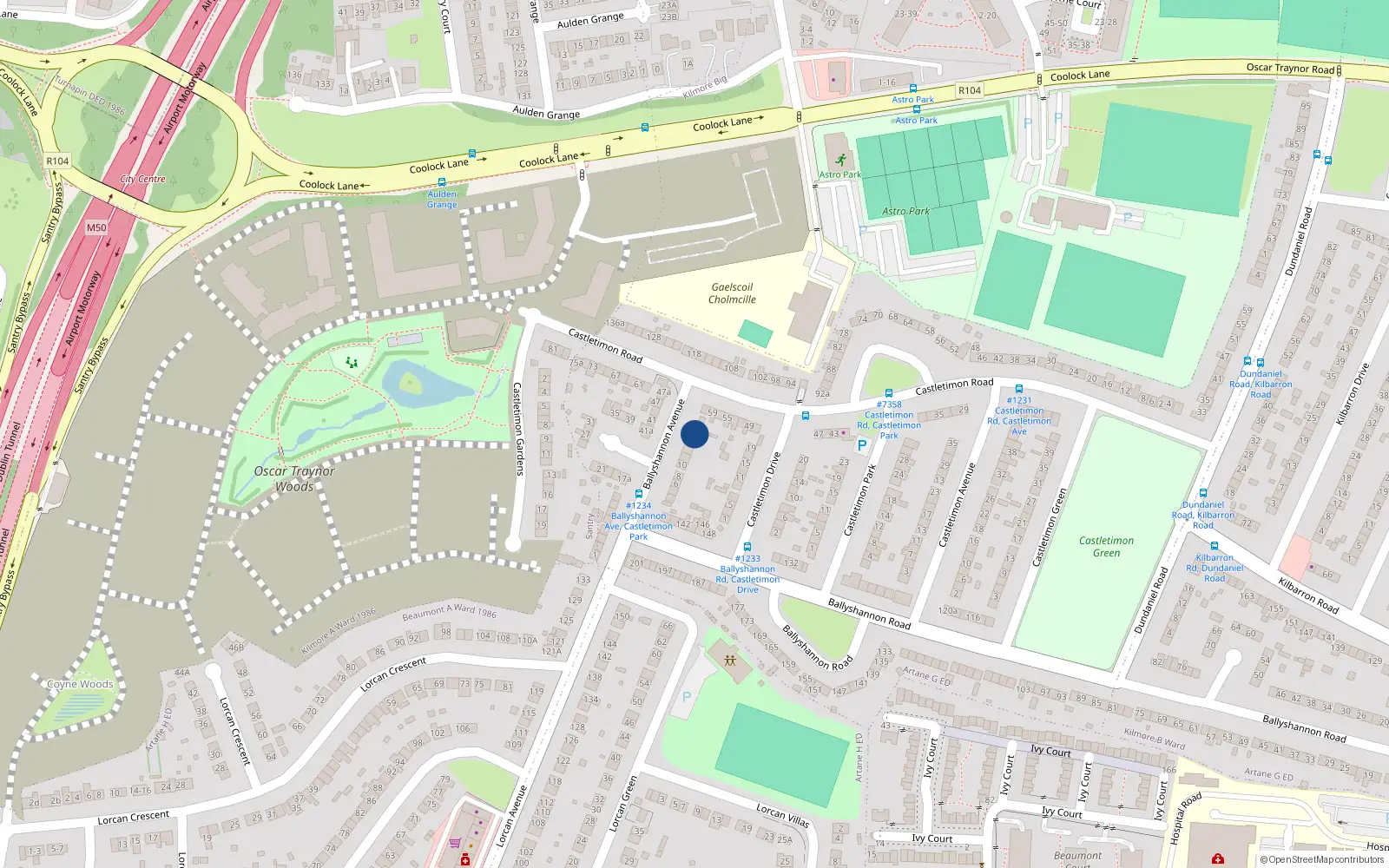Overhead map showing the location of 18 Ballyshannon Avenue, Dublin 5