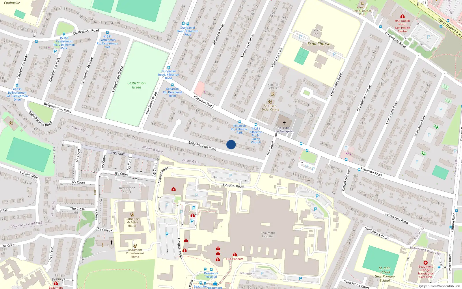 Overhead map showing the location of 18 Ballyshannon Road, Dublin 5
