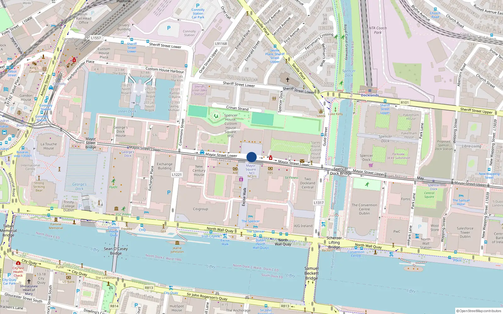 Overhead map showing the location of 18 Barrow House, Mayor Street Lower, Dublin 1