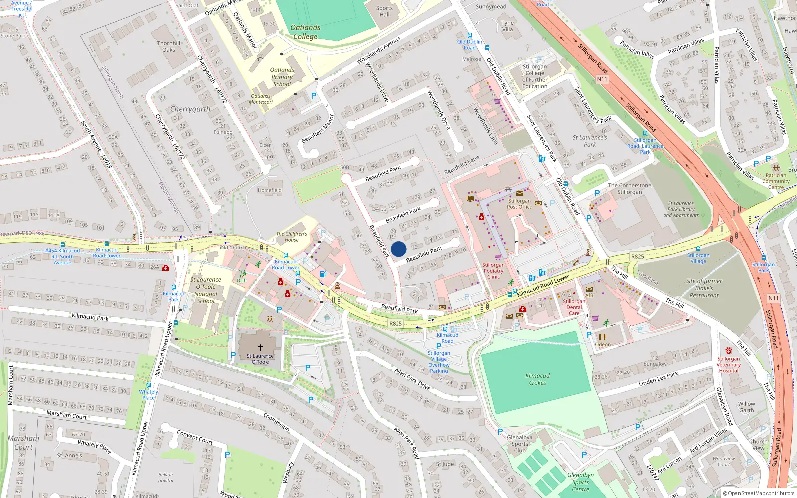 Overhead map showing the location of 18 Beaufield Park, Dublin