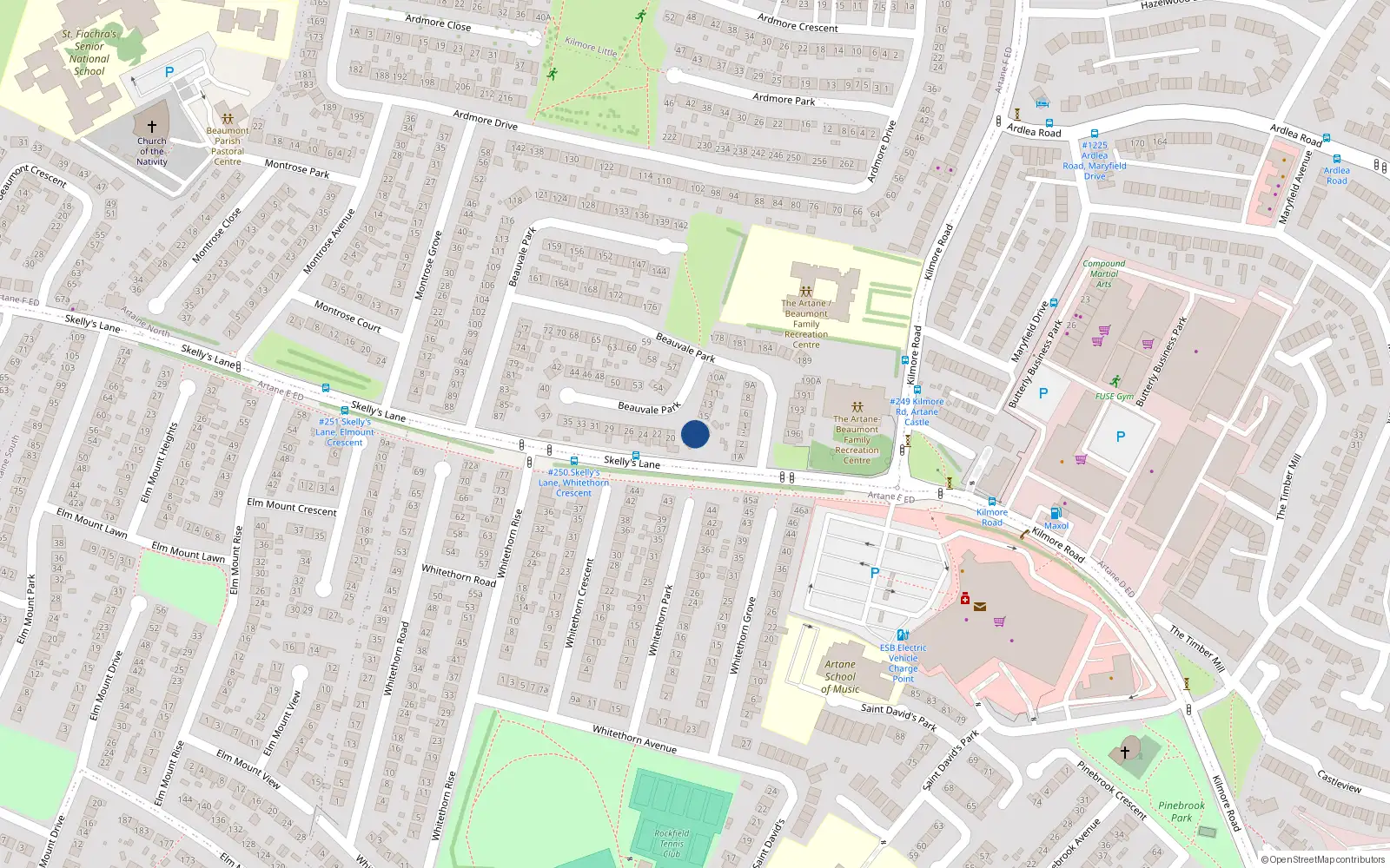 Overhead map showing the location of 18 Beauvale Park, Dublin 5