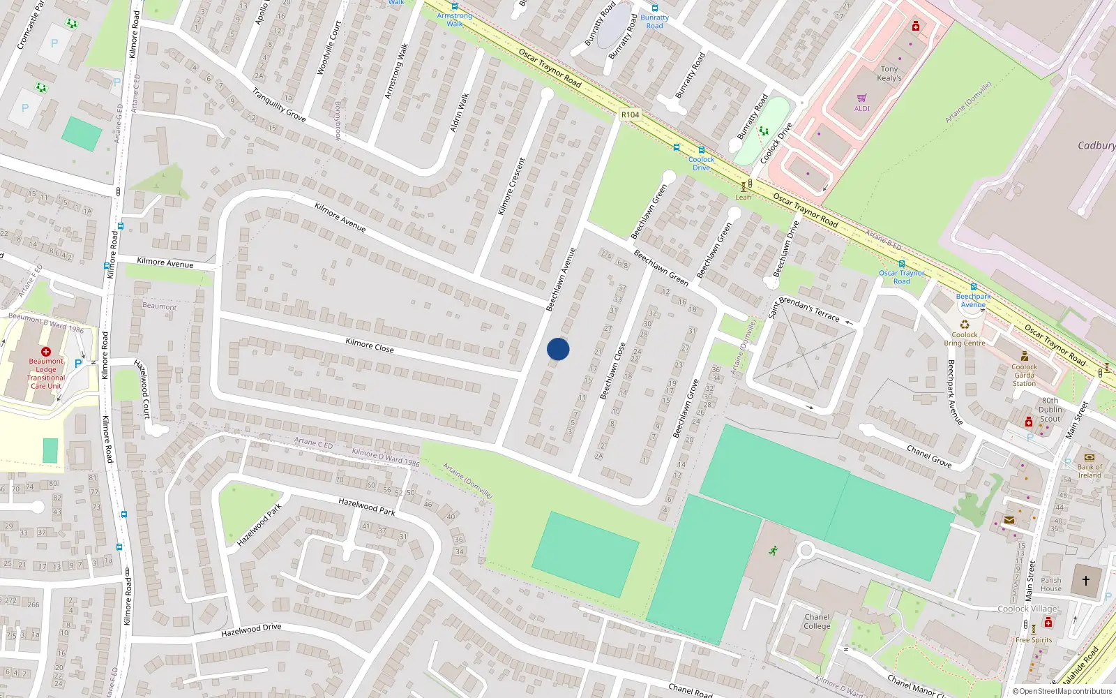 Overhead map showing the location of 18 Beechlawn Avenue, Artane, Dublin 5