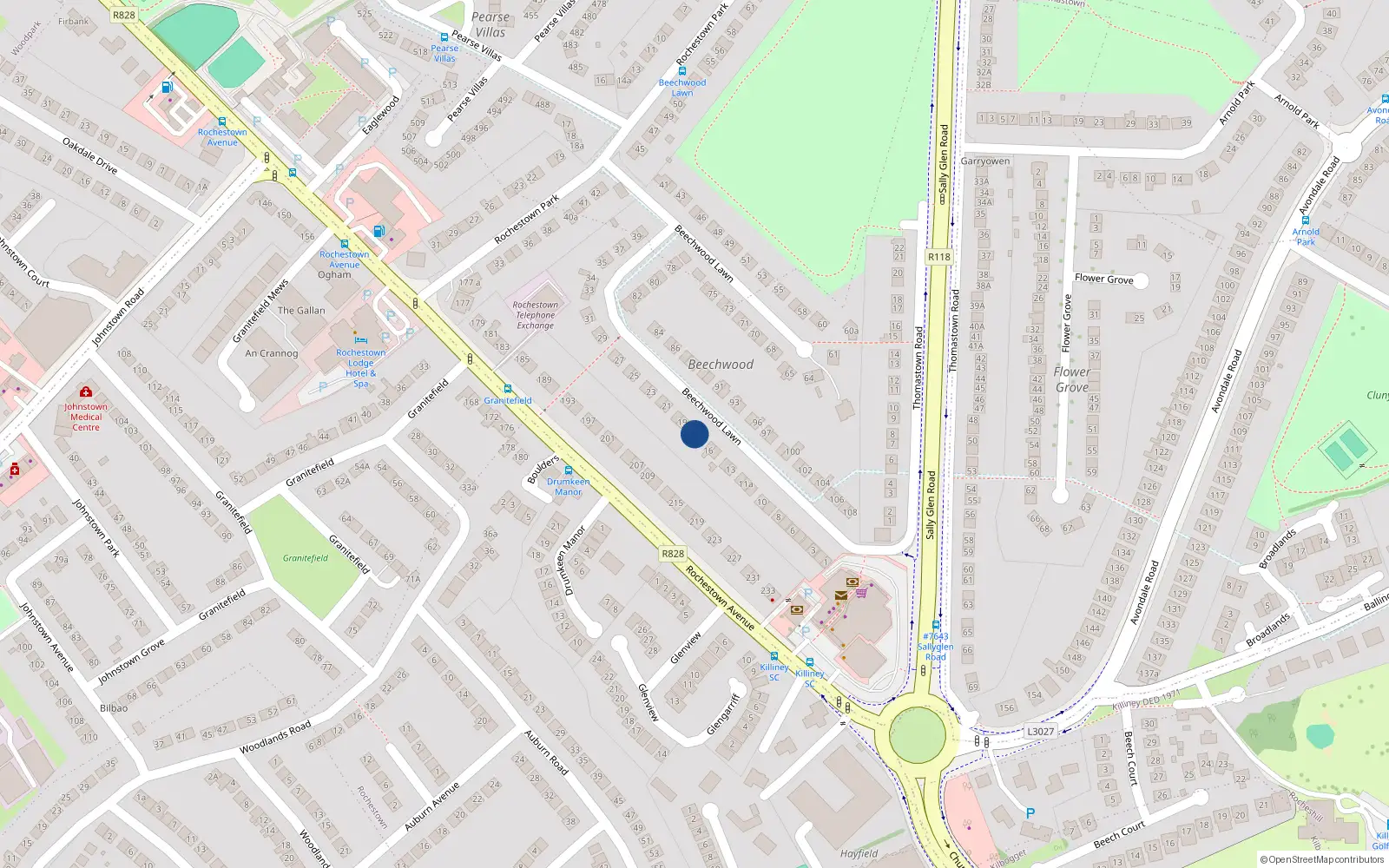 Overhead map showing the location of 18 Beechwood Lawn, Rochestown Avenue, Dun Laoghaire