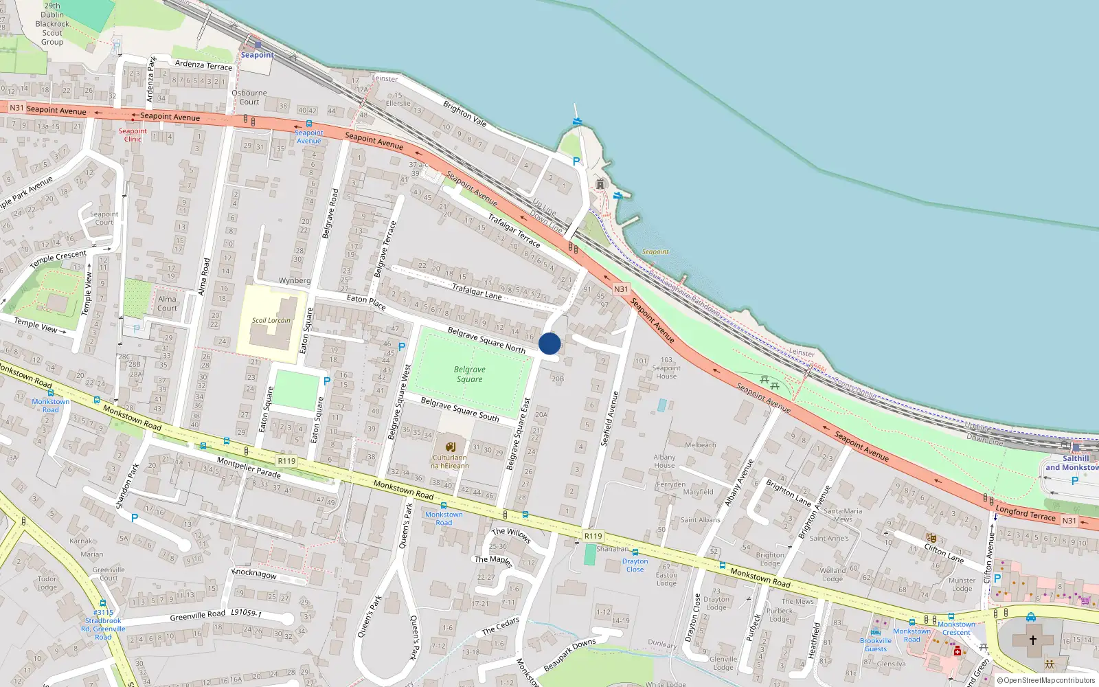 Overhead map showing the location of 18 Belgrave Square North, Monkstown, Dublin