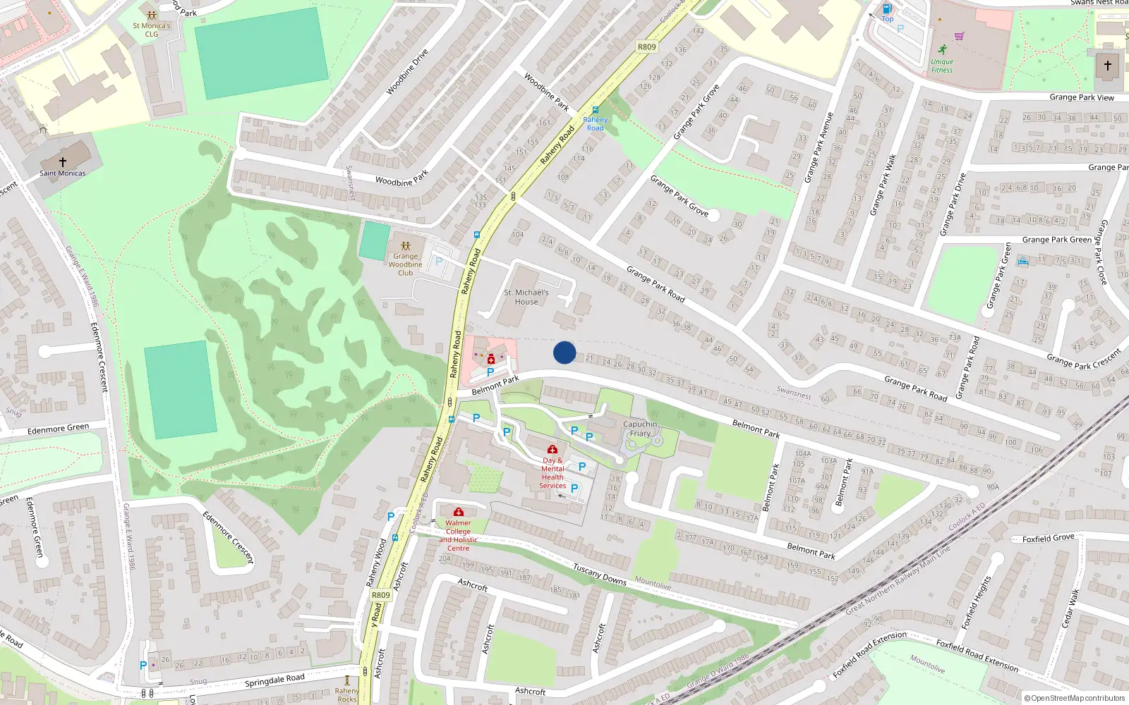Overhead map showing the location of 18 Belmont Park, Dublin 5