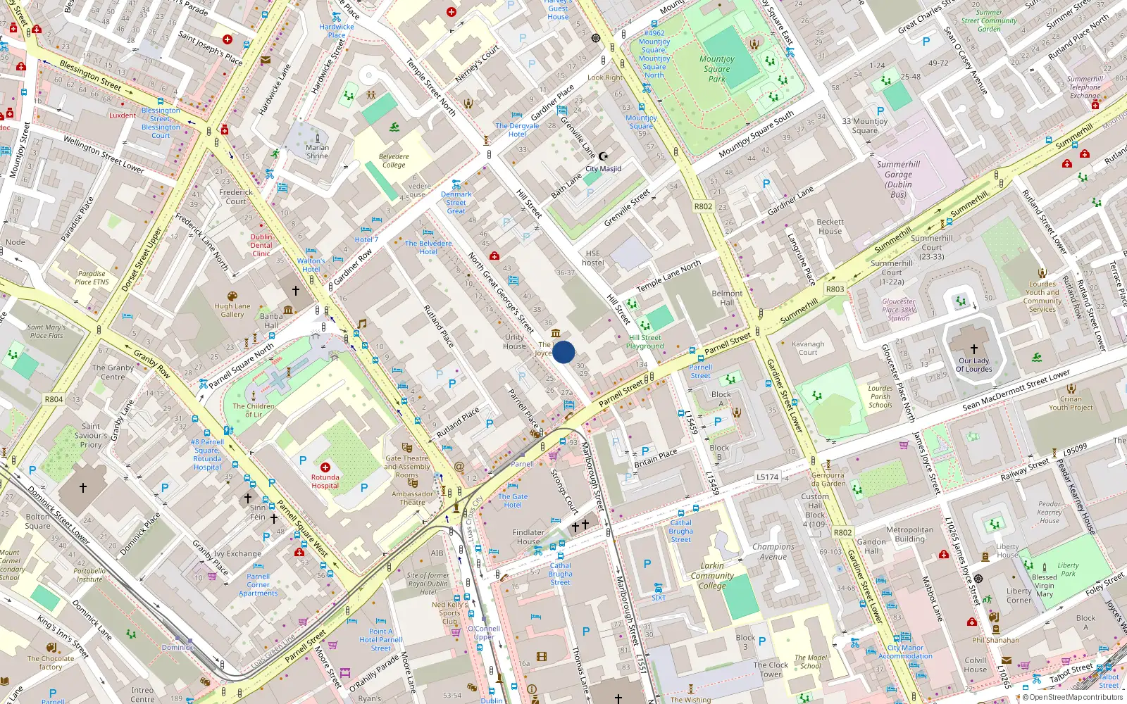 Overhead map showing the location of 18 Belvedere Court, Mountjoy Square, Dublin