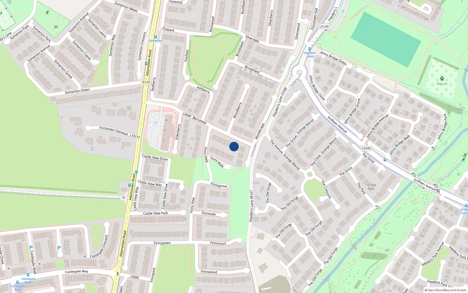 Overhead map showing the location of 18 Berryfield, Finnstown Priory, Lucan