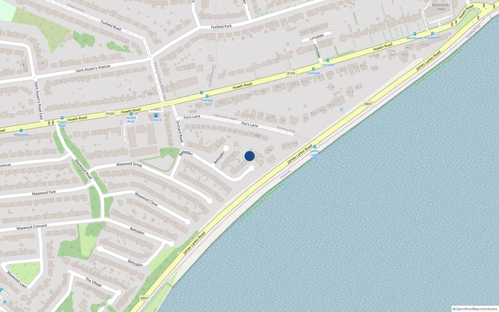 Overhead map showing the location of 18 Bettyglen, Howth Road, Raheny