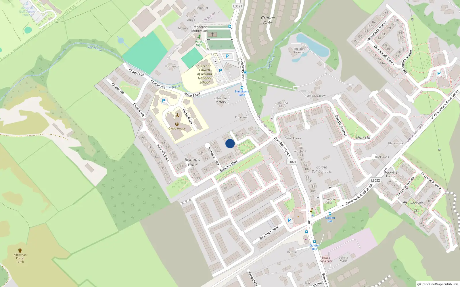 Overhead map showing the location of 18 Bishops Gate, Kilternan