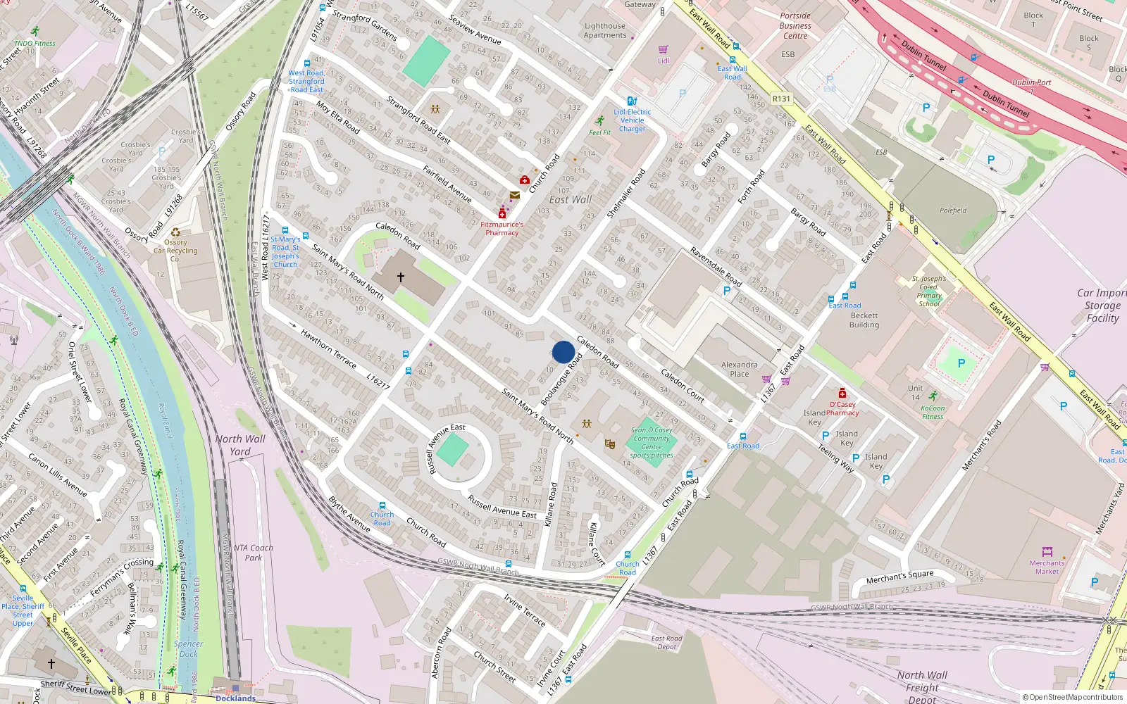 Overhead map showing the location of 18 Boolavogue Road, Dublin 3