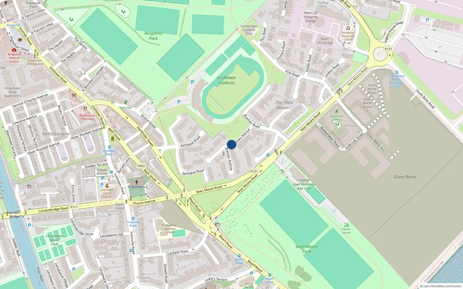 Overhead map showing the location of 18 Bremen Avenue, Dublin 4