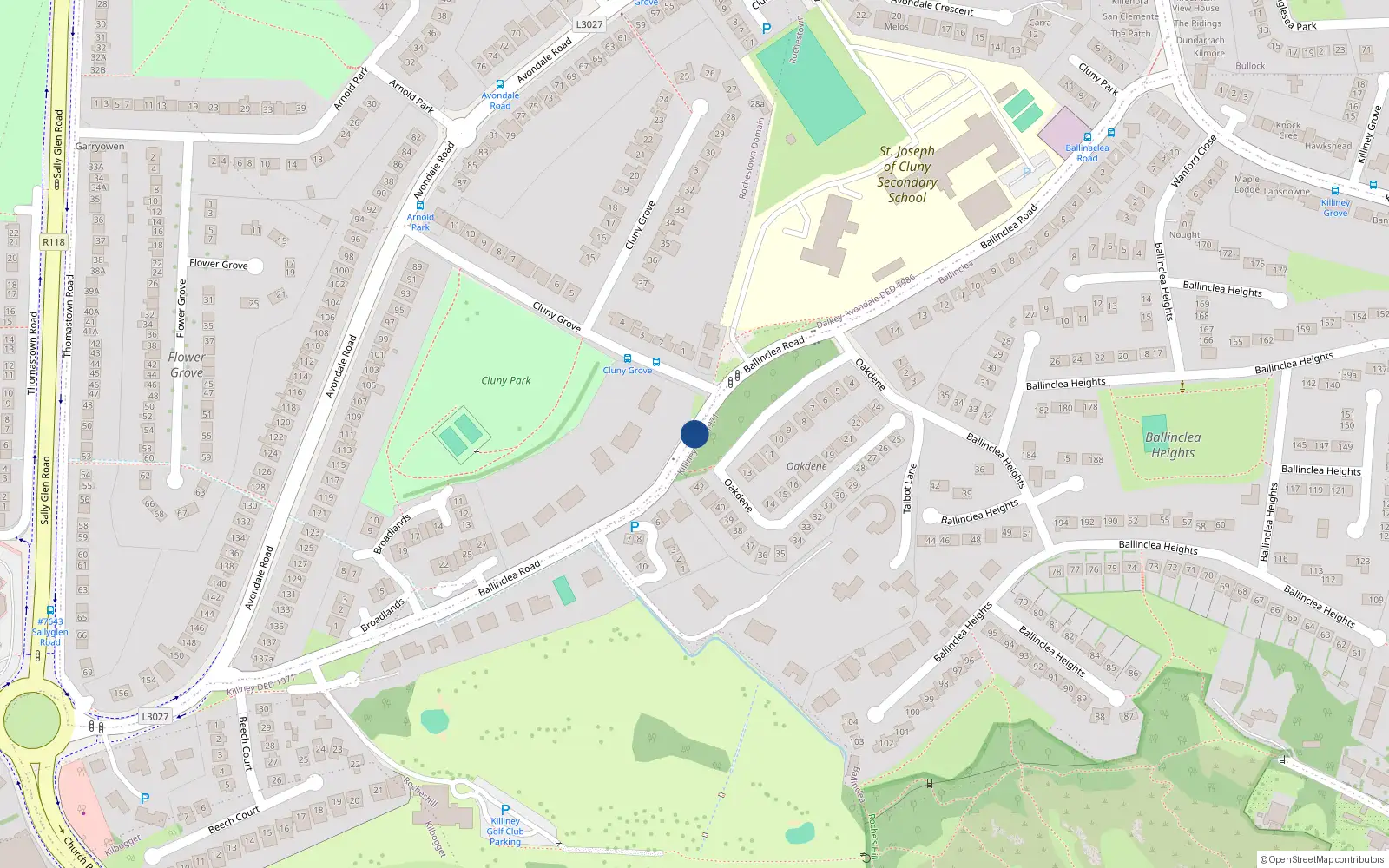 Overhead map showing the location of 18 Broadlands, Ballinclea Road, Killiney