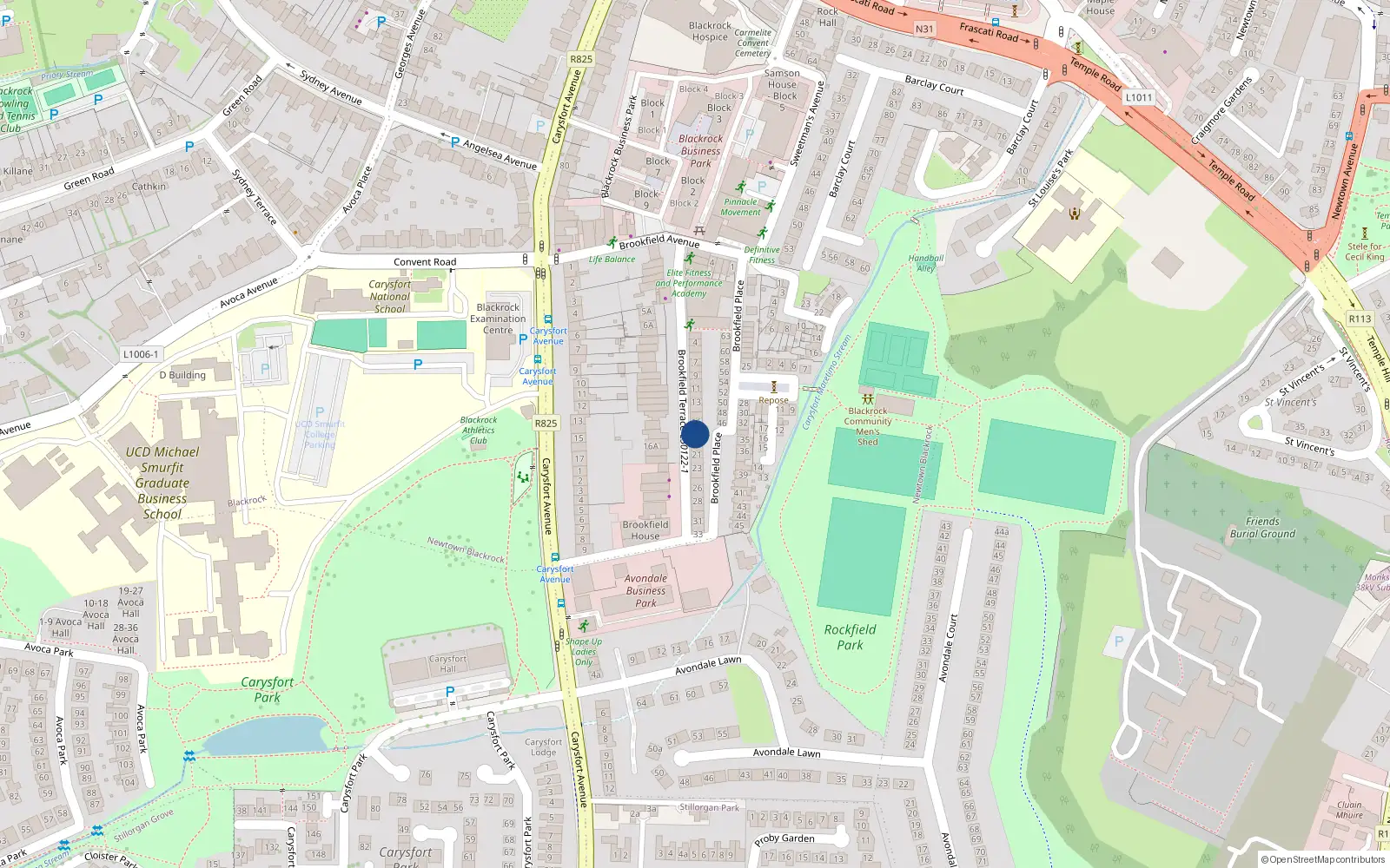 Overhead map showing the location of 18 Brookfield Terrace, Blackrock, Co. Dublin