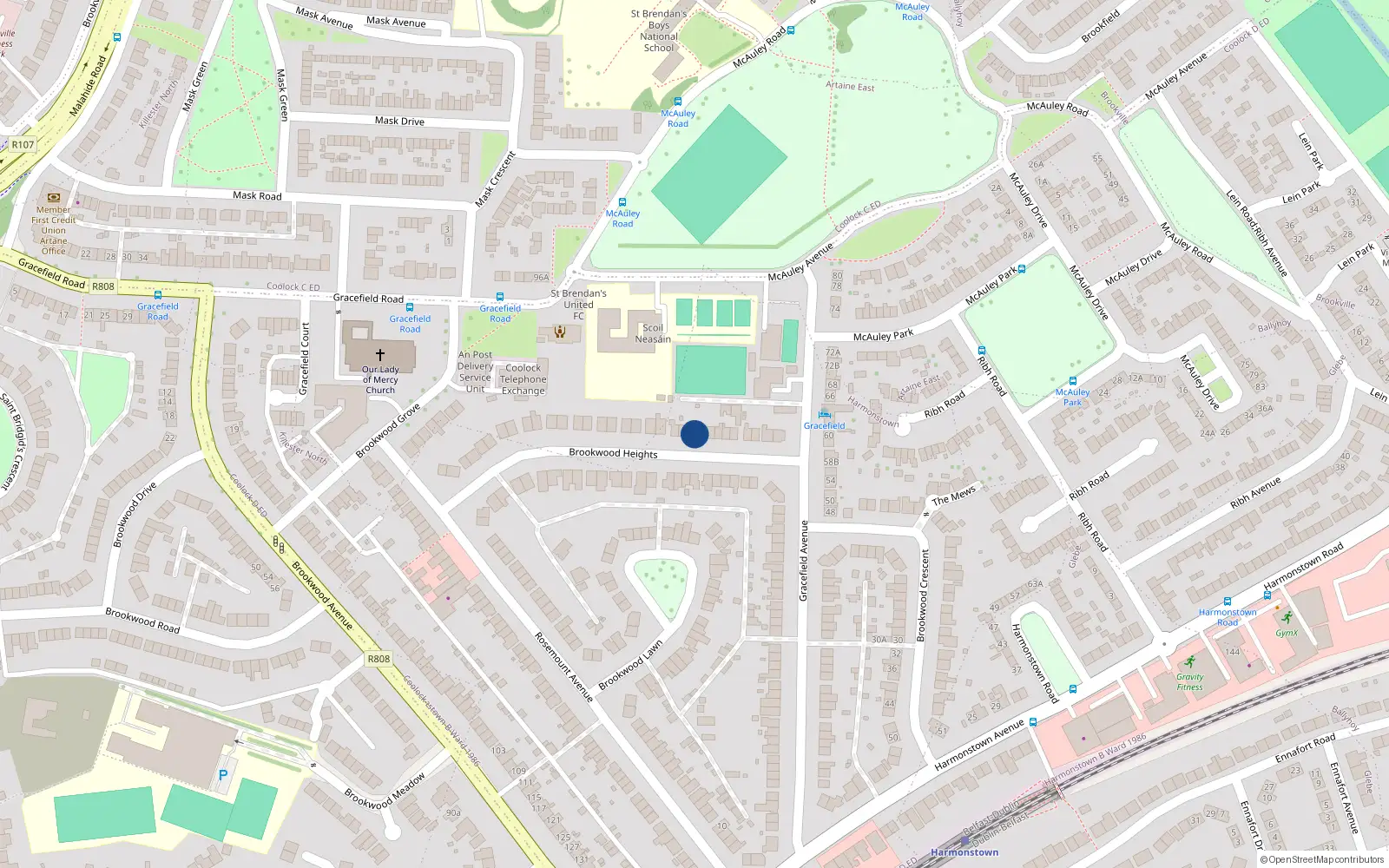 Overhead map showing the location of 18 Brookwood Heights, Artane, Dublin 5
