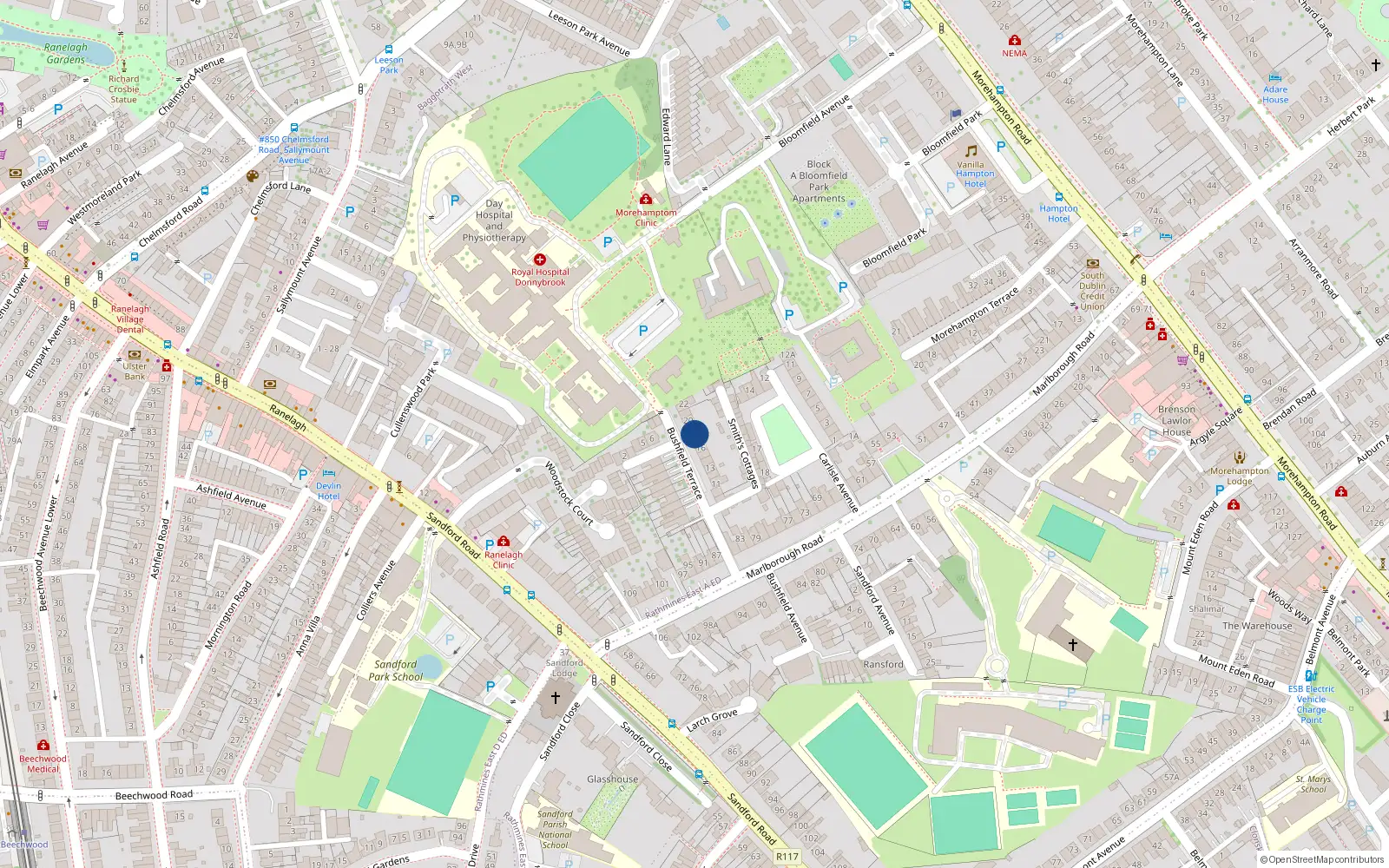 Overhead map showing the location of 18 Bushfield Terrace, Donnybrook