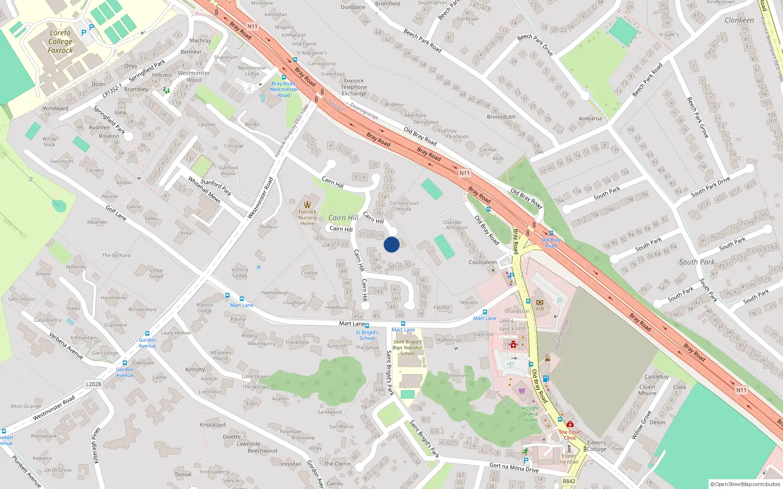 Overhead map showing the location of 18 Cairn Hill, Dublin 18